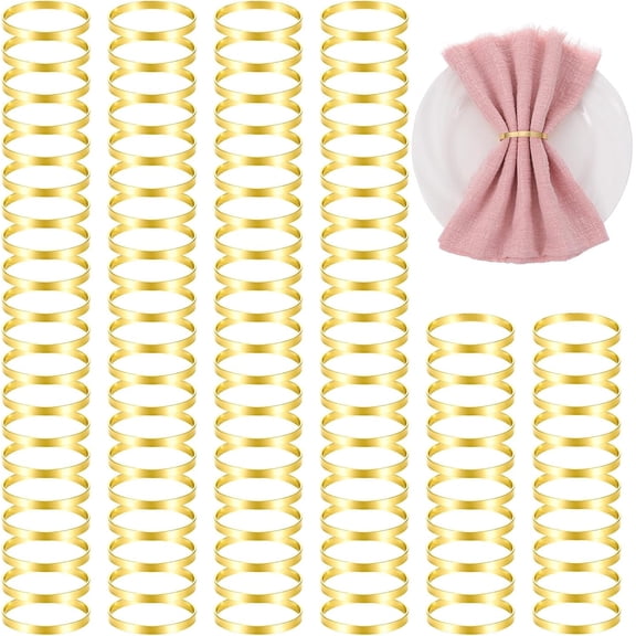 100 Pcs Gold Napkin Rings, Metal Napkin Ring Napkins Holders Buckles, Stylish Napkins Ring Bulk for Table Settings Family Dinner Wedding Christmas Easter Party Dinner Table, Shiny Tables Decor