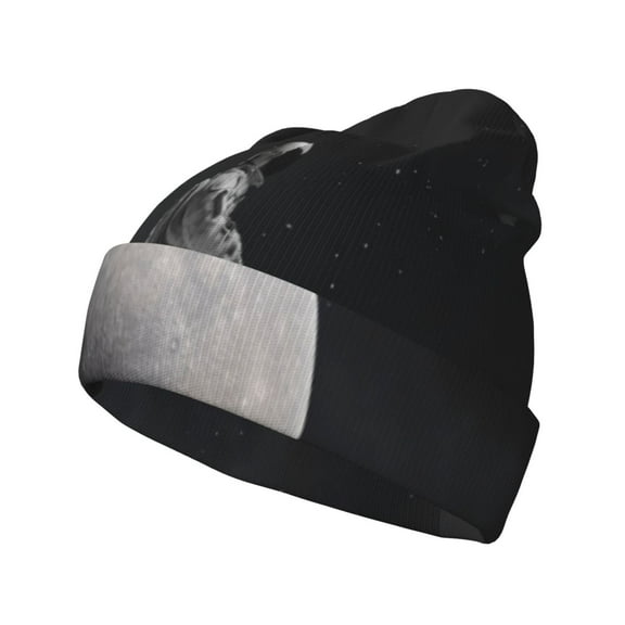 Lsque Astronaut Sitting On Mercury Planet Pattern Knitted Beanie, Unisex Winter Hat, Knit Hat Winter Beanies Thick Fisherman Beanies Cuffed Plain Skull Caps