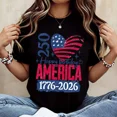 thumbnail image 4 of American Flag Heart 250 Happy Birthday America 1776 2026 Print T-Shirt White Casual Loose Fit Tee For Everyday Wear And Outdoor Activities Unisex Crew neck T-shirt for All-Season Comfort, 4 of 9