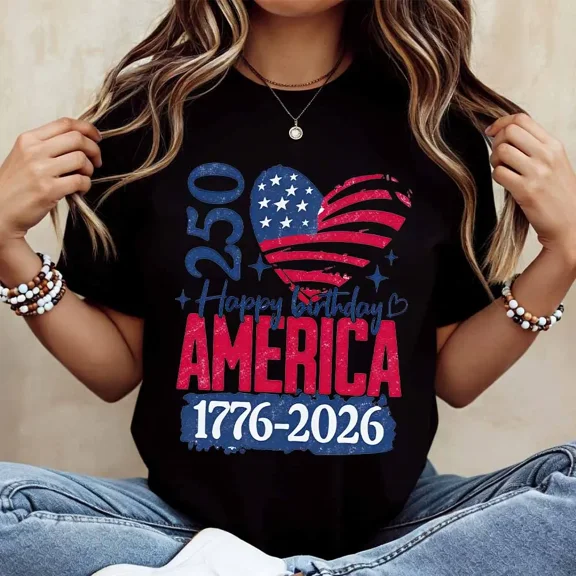 American Flag Heart 250 Happy Birthday America 1776 2026 Print T Shirt