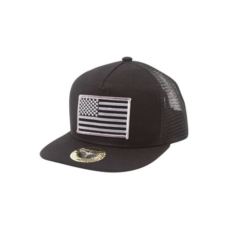- Top Headwear USA Flag Flat Bill Trucker Mesh Snapback Hat