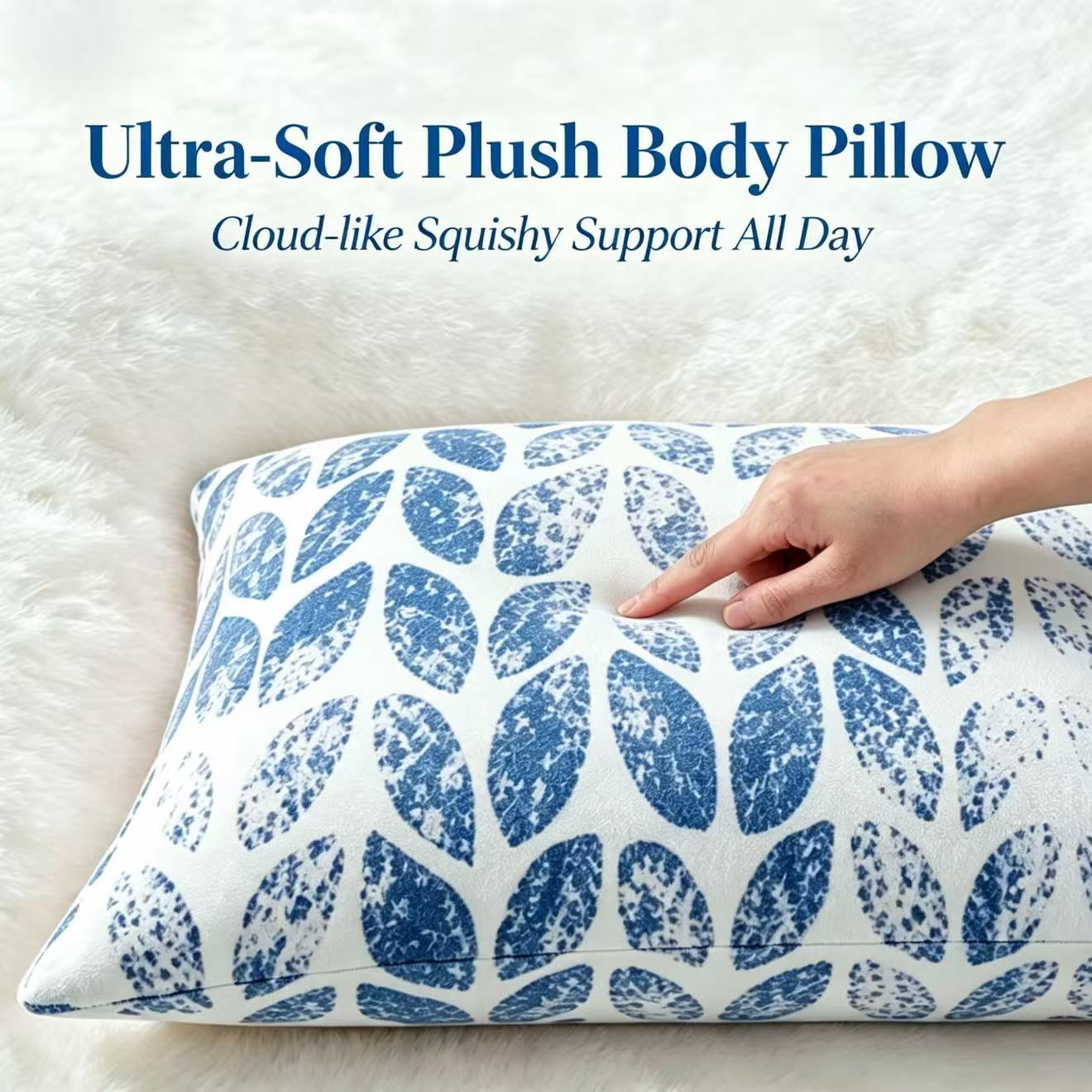BedTreat Body Pillow with Printed Velvet Pillowcase, Fluffy Body Pillow for Adults, Removable cover, Sangay , Baritone Blue (20"x54")