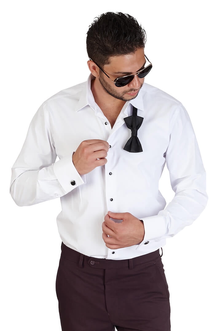 AZAR MAN Slim fit Solid White French Cuff Shirt 14 Small at  Men's  Clothing store