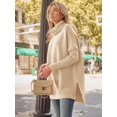 thumbnail image 4 of Women's Turtleneck Oversized Sweaters Long Batwing Sleeve Spilt Hem Tunic Pullover Knit Tops, 4 of 13