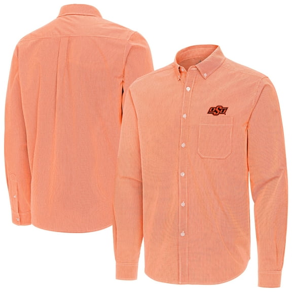 Men's Antigua Orange Oklahoma State Cowboys Porter Woven Tri-Blend Long Sleeve Button-Down Shirt