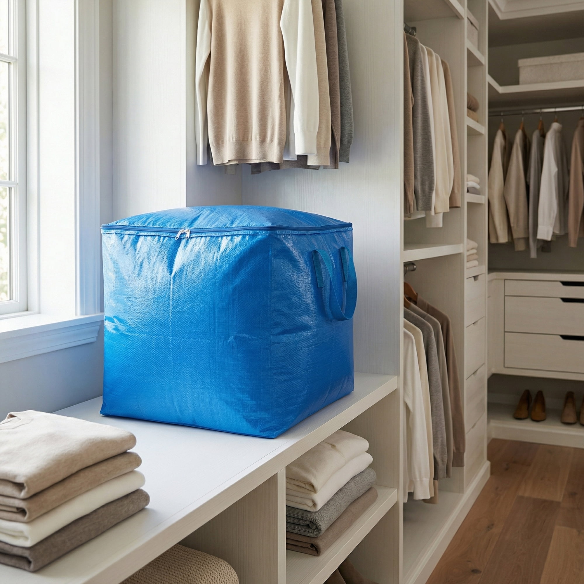 Unique Bargains Clothes Storage Bag with Handles Blue 23.6"x19.7"x23.6"