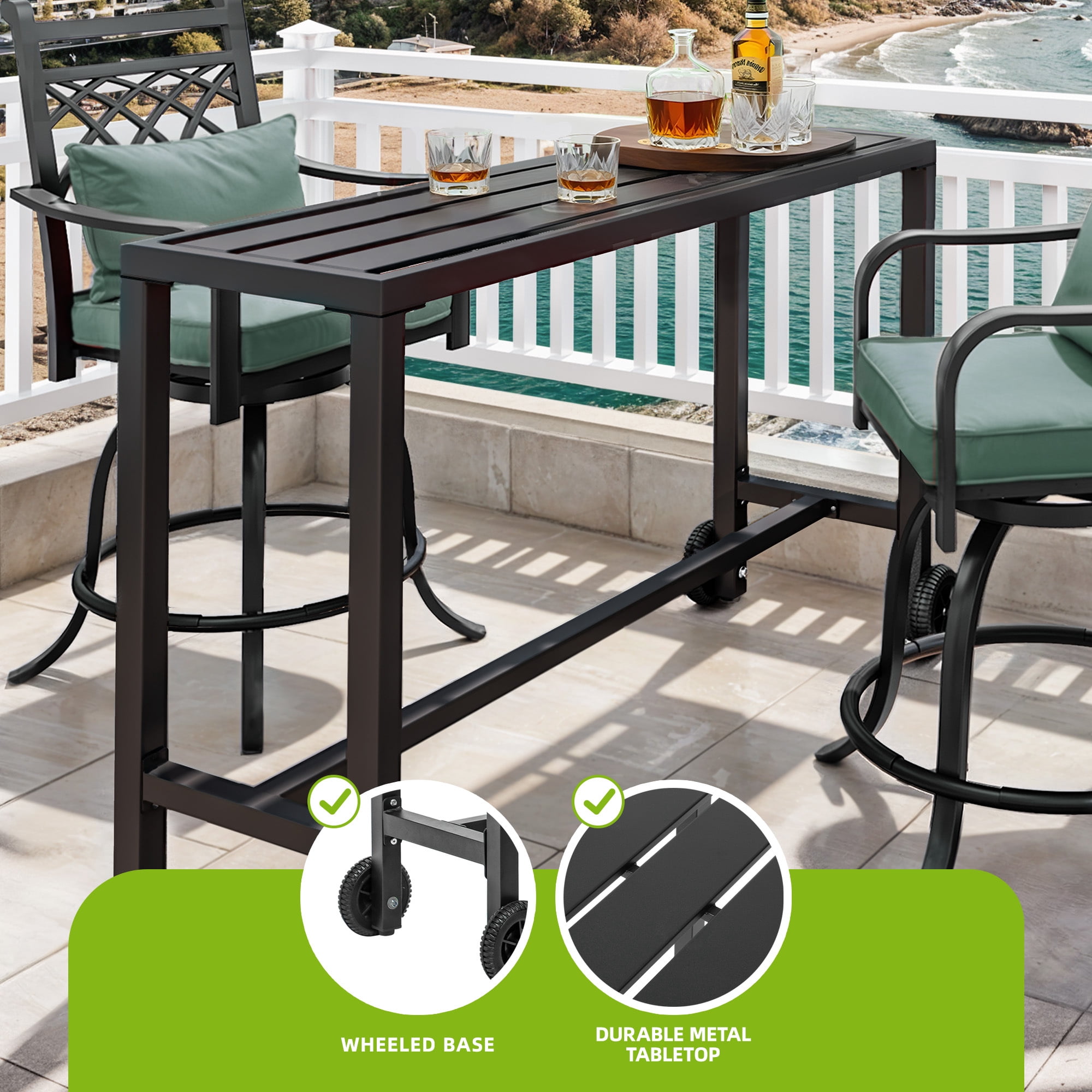 Uforic 55 Inch Outdoor Bar Table, Rectangle Narrow Counter Height Patio Table, Suitable for Balcony Patio Garden Yard Poolside, Black