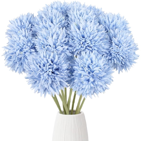 12PCS Artificial Chrysanthemums Balls Flower17.3’’  Faux Mums Silk Flowers with Stems for Wedding Bouquet Home Party Garden Outdoor Decoration