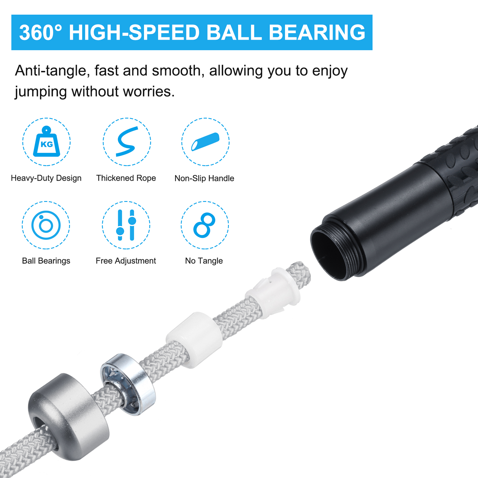 Uxcell Weighted Jump Rope 0.9LB Workout Speed Skipping Rope 9mm Fabric Cotton & 9mm Solid Rope Gray