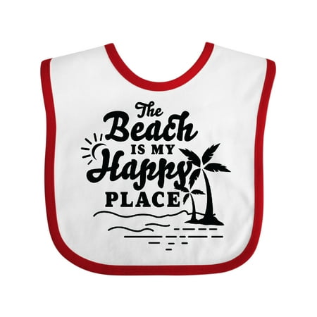 

Inktastic The Beach is My Happy Place with Palm Trees Gift Baby Boy or Baby Girl Bib