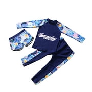 Unisex Kids 3-piece Quick Dry Wetsuit Sun Protection Long Sleeve Tops Pants Shorts Swimwear Beachwear for Boys Girls Size:L
