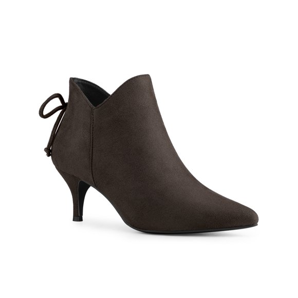 Allegra K Women's Pointy Toe Kitten Heel Ankle Booties Coffee 8.5