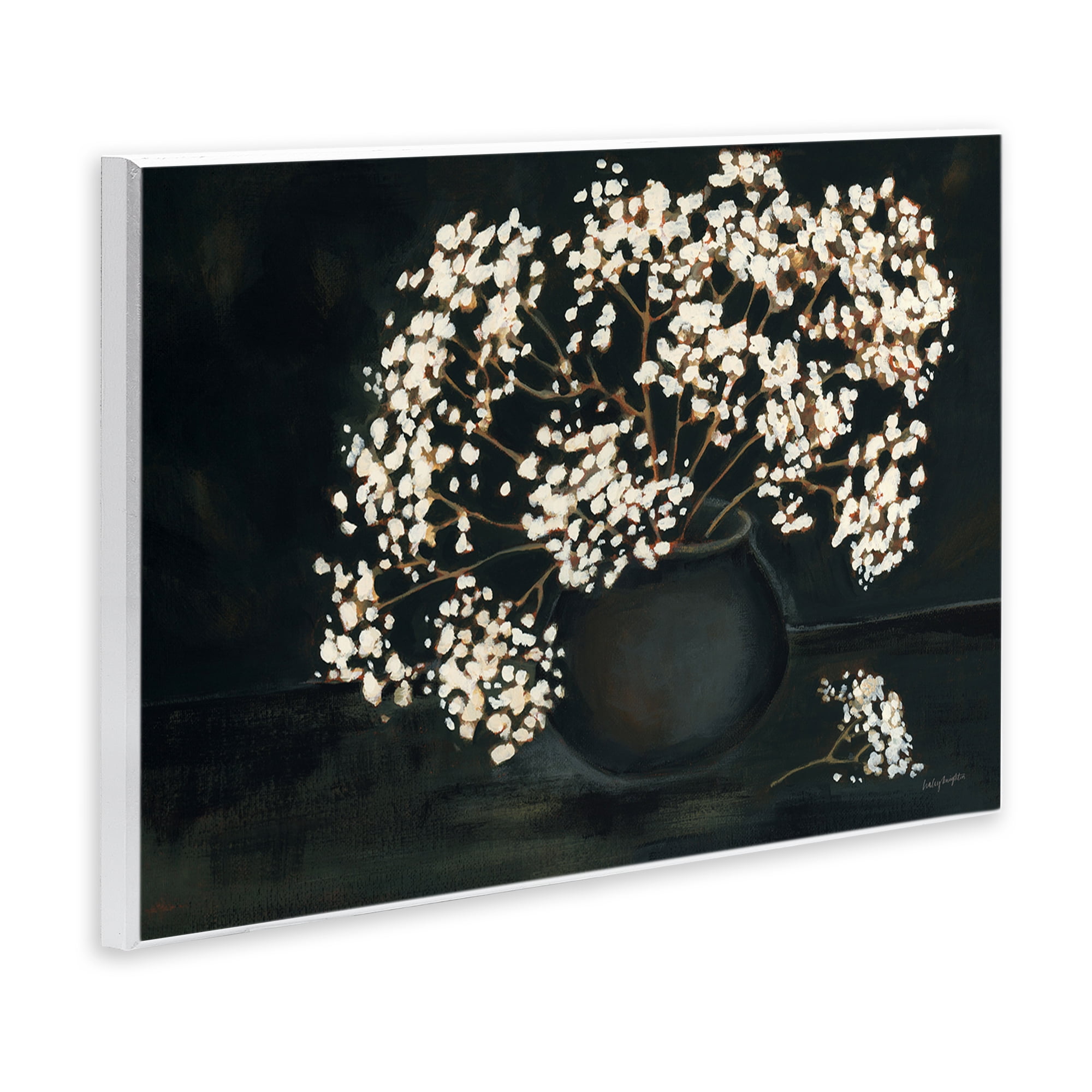 Stupell Industries Baby's Breath on Black Botanical & Floral Painting Unframed Art Print Wall Art, 19 x 13