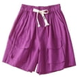 thumbnail image 2 of Shorts for Women Womens Elastic Waist Drawstring Shorts Summer Casual Solid Loose Wide Leg Short Pants Breathable Cotton Linen Ladies Shorts with Pocket, 2 of 6