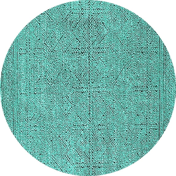 Ahgly Company Machine Washable Indoor Round Solid Turquoise Blue Modern Area Rugs, 5' Round
