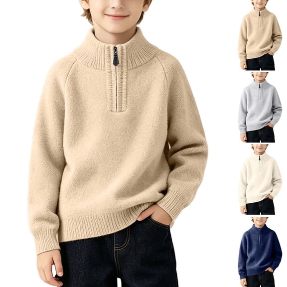 Nilvkv Boys Sweater, Half-Zip Mock Neck Knit Pullover with Raglan Sleeves and Ribbed Trim for Fall and Winter 10-11 Years