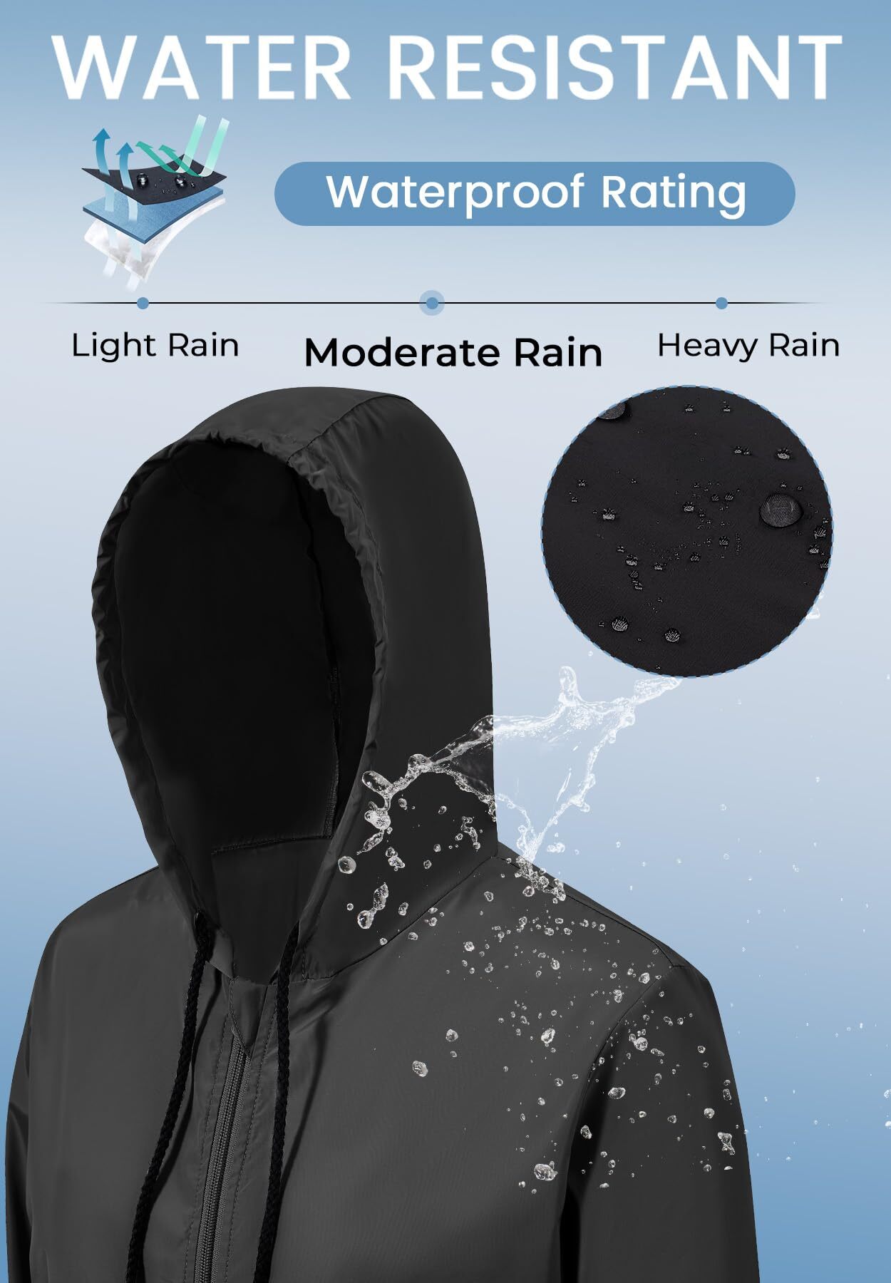 American Trends Women's Waterproof Rain Jacket, Black photo 3