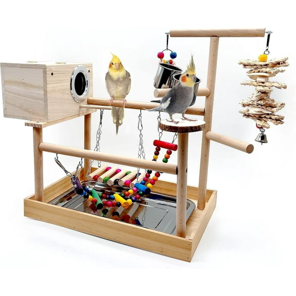 kathson Bird Playground,Parrot Play Stand,Parakeet Play Gym with Breeding Box and Food Bowls,Cockatiel Perchs Playstand with Chewing&Exercise Toys for Budgie Conures Cockatoos Lovebirds Playpen
