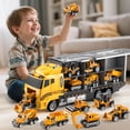 thumbnail image 3 of Construction Truck Toy Set with 6 Mini Die-Cast Vehicles - Pull-Back Engineering Cars in Storage Carrier - Kids Educational Toy Set for Boys and Girls Age 3+, 3 of 7