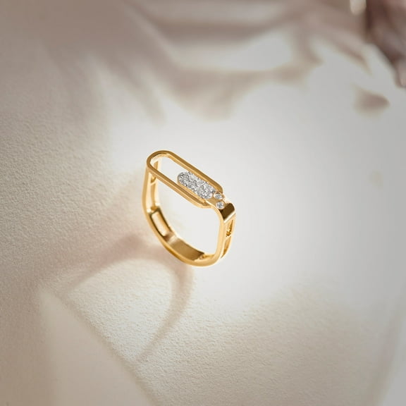 Hitanshu Jewels 14K Gold Finish Geometric Ring with Cubic Zirconia Accent – Modern Minimalist Design for Women