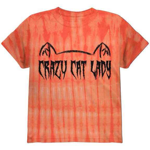 Halloween Crazy Cat Lady Youth T Shirt Bamboo Orange Tie Dye YMD