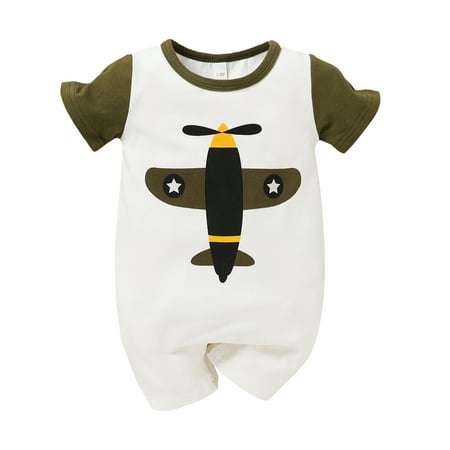 

Baby Boy Clothes 9-12 months Baby Boy Set Cartoon Airplane Printed Short Sleeve One-piece Coverall