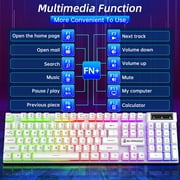 Wired Gaming Keyboard & Mouse Combo, RGB Backlit Mechanical Gaming Keyboard Mouse W/ Multimedia Keys, Anti-ghosting Keys, Spill-Resistant Keycaps for Windows PC Gamers Desktop Computer Laptop, White