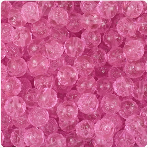 BeadTin Pink Transparent 9mm Rosebud Plastic Beads (100pcs)