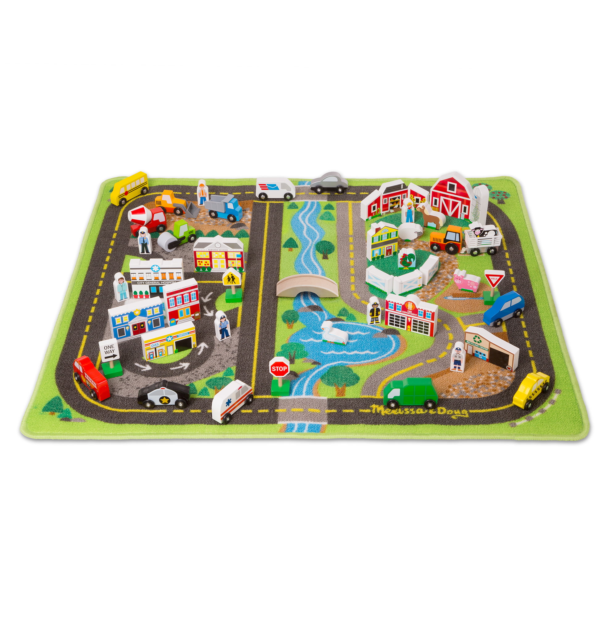 9 pcs Melissa & Doug Wooden Town Vehicles Set in Wooden Tray