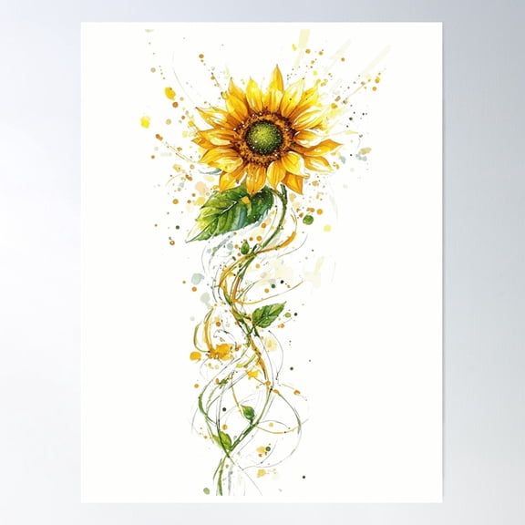 HADOPRINT UNFRAMED PAPER POSTER Sunflower Watercolor Style Bloom Poster Wall Art, Modern Wall Decor For Living Room Bedroom , Home Decor, Vintage Gift, Living Room Dercor