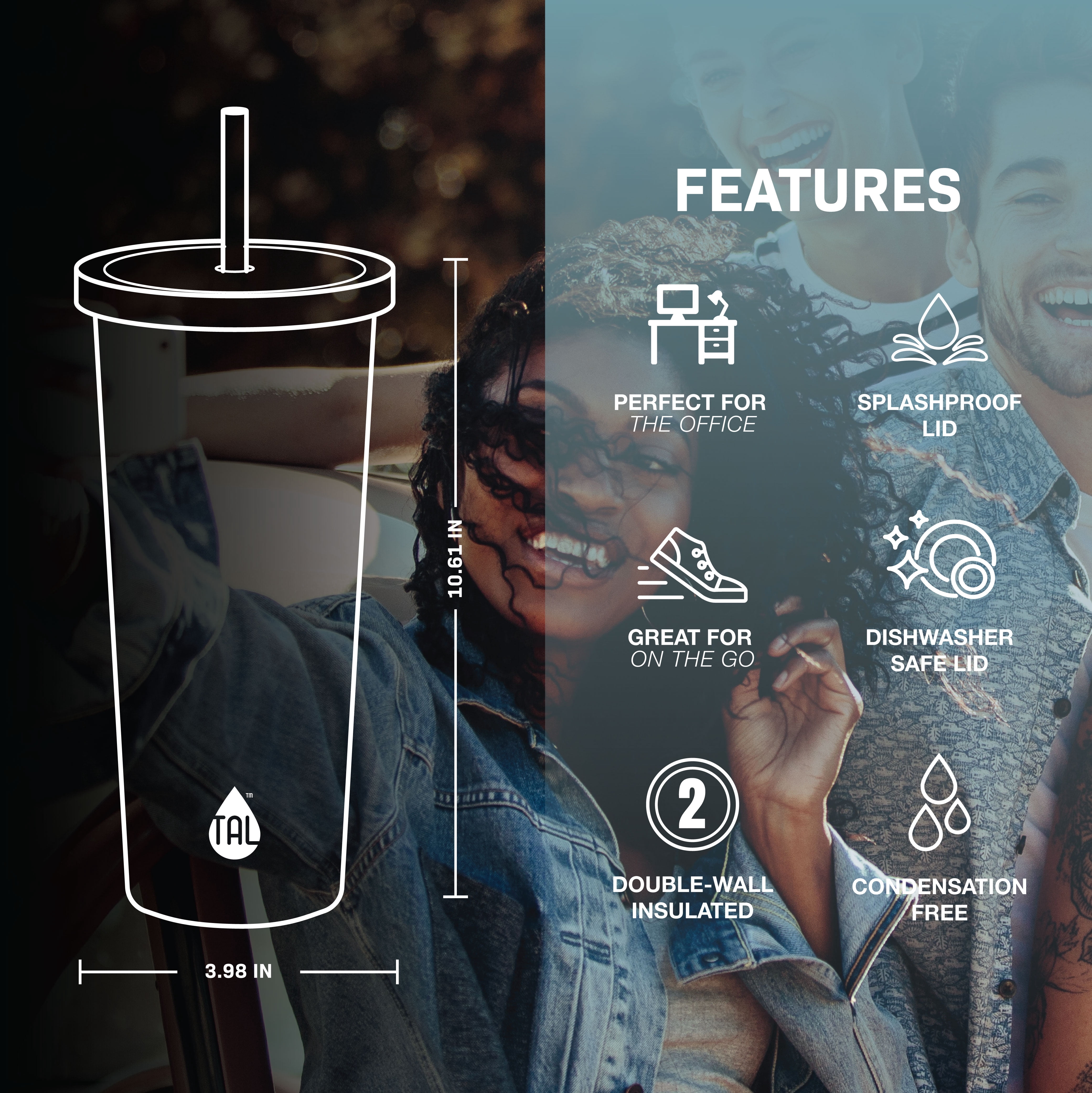 TAL Stainless Steel Ivy Tumbler with Straw 24oz, Tropical