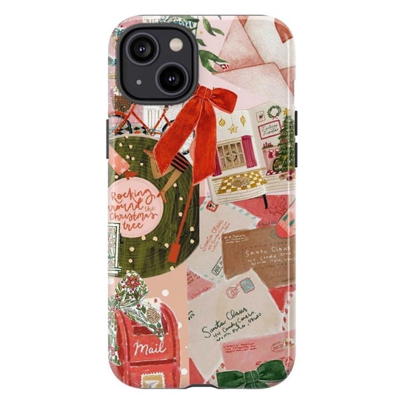 Vintage Christmas Mail Collage Phone Case, Santa Letters Red Bow Holiday Cover for iPhone 17 16 15 14 13 12 11 Pro Plus Mini