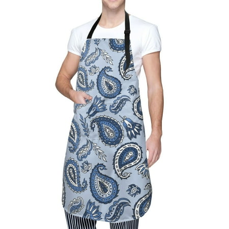 

Kdxio Blue Paisley Pattern Vintage Apron with Pockets Adjustable Kitchen Aprons for Men Women Waterproof Aprons for Cooking Drawing Crafting Baking Household Cleaning