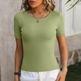 thumbnail image 5 of Tiqkatyck Women Summer Tops, Women's Fashion Short Sleeve Solid Color Round Neck Bottoming Tight Ice Silk T Shirts, Shirts for Women Green M, 5 of 6