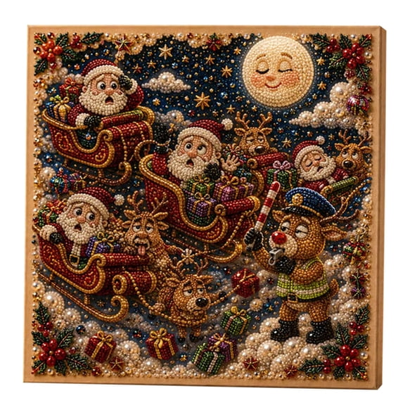 DIY Christmas Pearl Diamond Art Kit with Frame for Home Decor,3D Christmas Pearl Art Craft Kit,Christmas Pearl Beads Art Craft for Adults Beginner,Gemstone Dots Beads for Healing Stress-Relieving