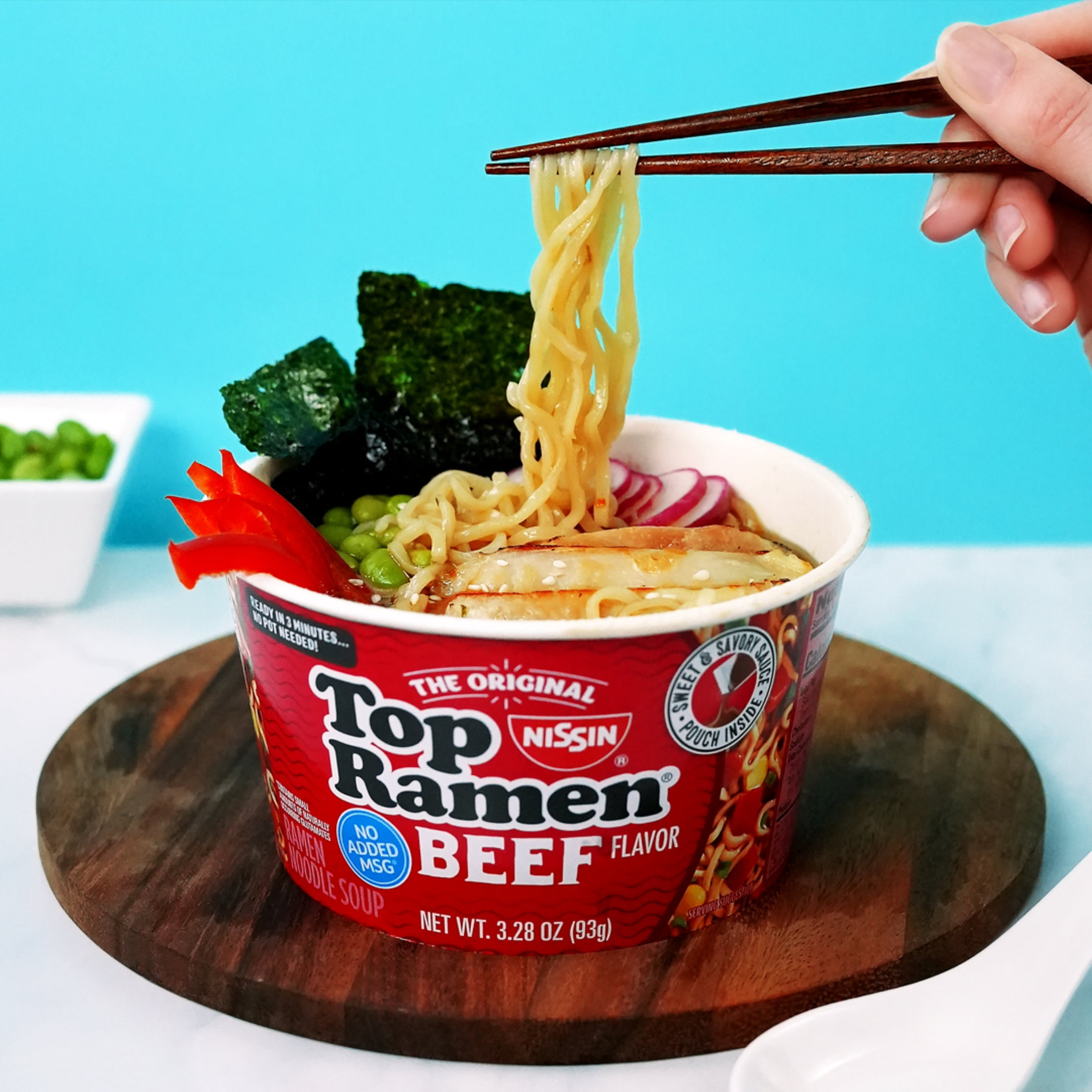 (6 pack) Nissin Foods Top Ramen The Original Ramen Noodle Soup, Beef Flavor, 3.28 oz Bowl, Shelf-Stable