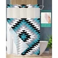 thumbnail image 2 of No Hook Shower Curtain with Snap in Liner, Boho Moroccan Blue Black Grey and White Striped Geometric Shower Curtains for Bathroom, Washable Shower Curtain Liner Set with Mesh Top Window, 60"x72", 2 of 6
