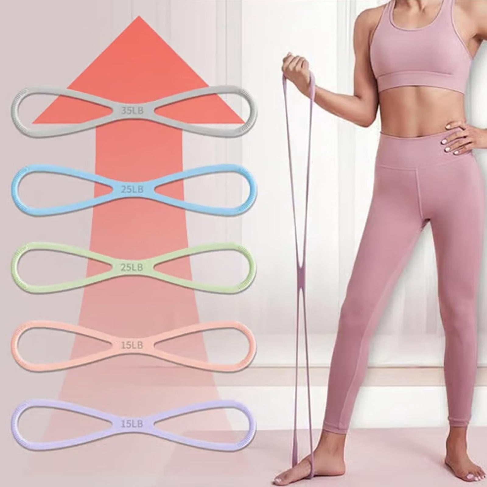 Figure 8 Resistance Bands – 3-Level Strength Training Band (15/25/35 lbs) with Handles, Natural Latex, Non-Slip Grip, Portable for Home Gym, Yoga, Pilates & Travel