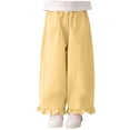 thumbnail image 2 of hengsof Girls Spring Summer Solid Elastic Waist Casual Pants Cute Ruffle Hem Cotton Loose Comfortable Long Pants for 2-14 Years Kids, 2 of 7