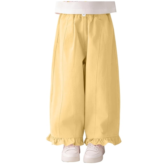 BLCHUNen Girls Clothes Pants Elastic High Waist Ruffle Wide Leg Comfortable Solid Color Pants with Pockets