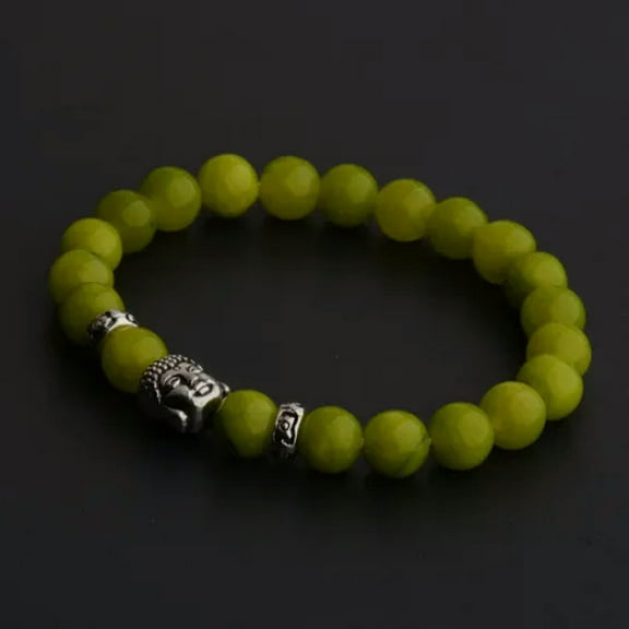 EOEMY Fashion Women 8mm White Turquoise Lava Beads Buddha Head Men Charm Bracelets-187-C