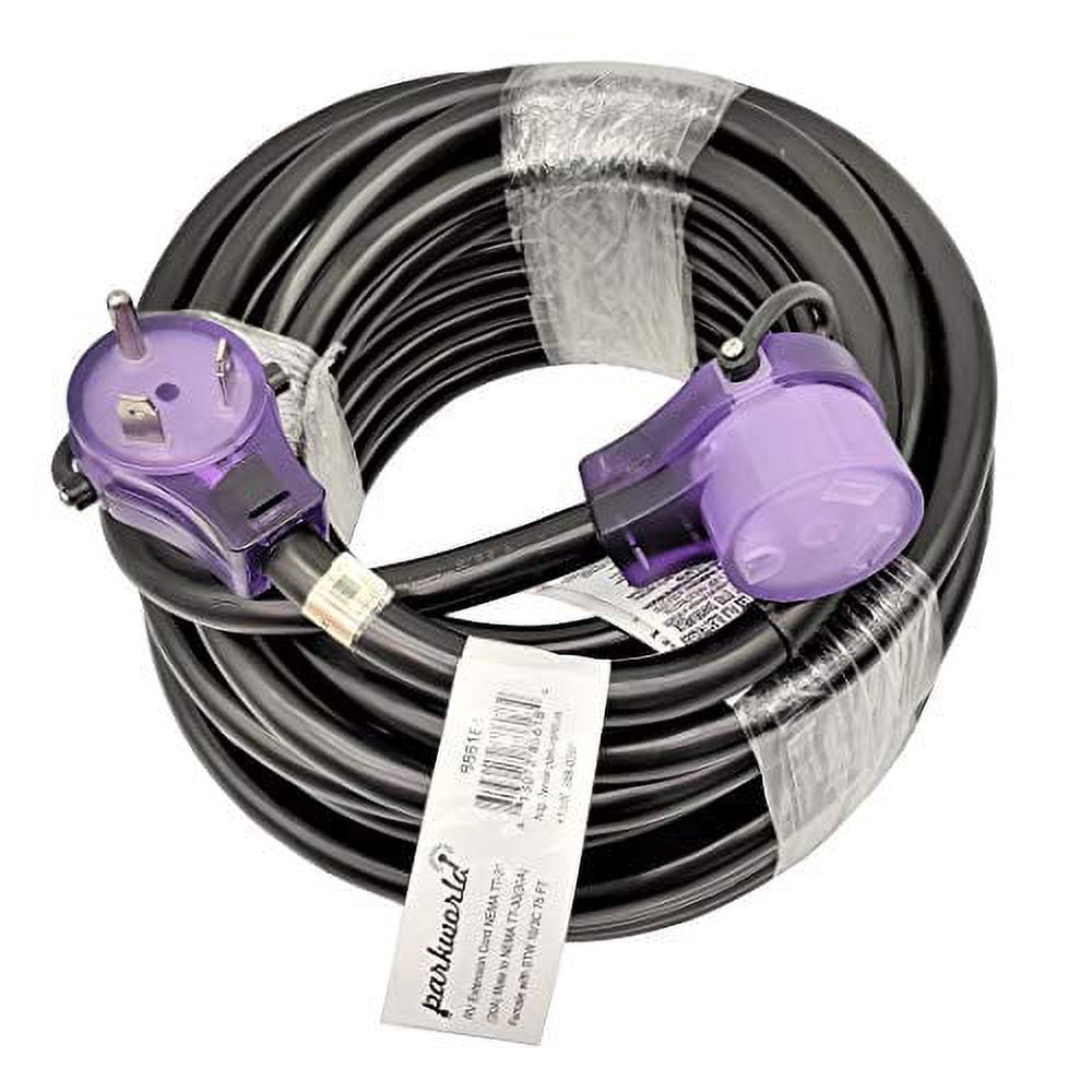 Parkworld 886184 RV 30A Extension Cord NEMA TT-30 with Handle, Camper 30amp TT-30P to TT-30R (75FT)