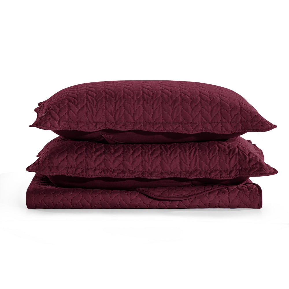 IR Imperial Rooms 3 Pc Quilt Set Soft Microfiber Chevron Pattern Winter Bedspread & Coverlet 2 Shams Burgundy Queen/Full