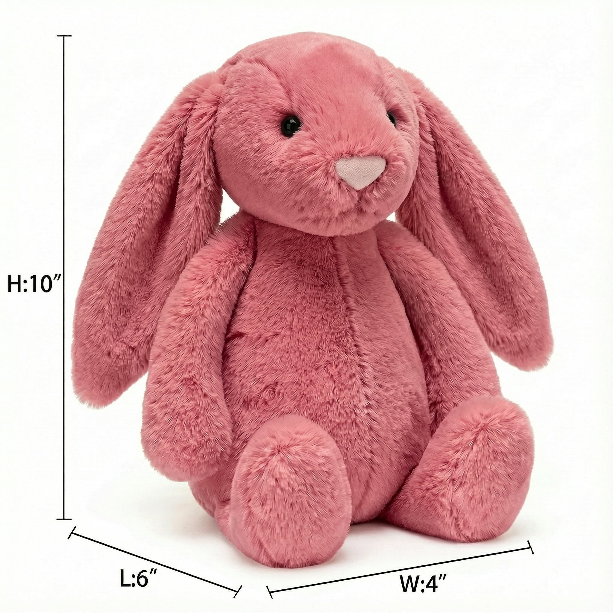9.8" Vintage Dusty Rose Shaggy Easter Bunny Plush Toy - Solid Color Rabbit Stuffed Animal Doll - Fuzzy Deep Mauve Plushie for Aesthetic Spring Decor & Basket Stuffer Gift for Teen Girls Mom