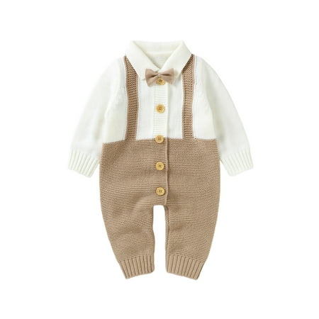 

Farrubbyine8 Newborn Baby Boy Gentleman Romper Knitted Sweater Jumpsuit Clothes