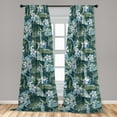 thumbnail image 2 of Floral Window Curtains, Jungle Theme Flowers Tropical Pattern on Forest Leaves Backdrop, Lightweight Decor 2-Panel Set with Rod Pocket, Pair of - 28"x63", Pistachio Green and Soft Blue, by Ambesonne, 2 of 3