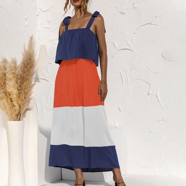 HKEJIAOI Robes de Sortie pour Femmes Cadeau d'Anniversaire Robe d'Été Décontractée de Plage Sans Manches à Agencement de Couleurs Économies Liquidation Multicolore