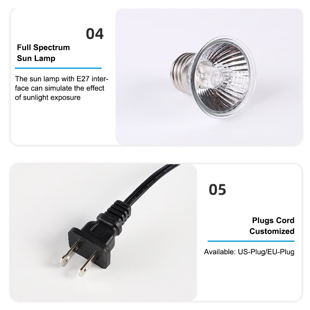 Riousery Reptile Heat Lamp Rotating Bracket Clamp UVA UVB Heating Light For Turtle Lizards Snake Plants EU Plug Dimmer Switch Size 17cm / 6.7 inches Premium Terrarium Supplies