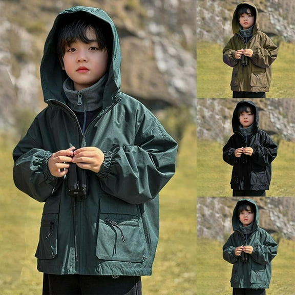MKOSPLRT Kids Waterproof Rain Jacket 4-13Y Solid Windbreaker Jacket Lightweight Breathable Hooded Zip Up Coat for Spring and Fall