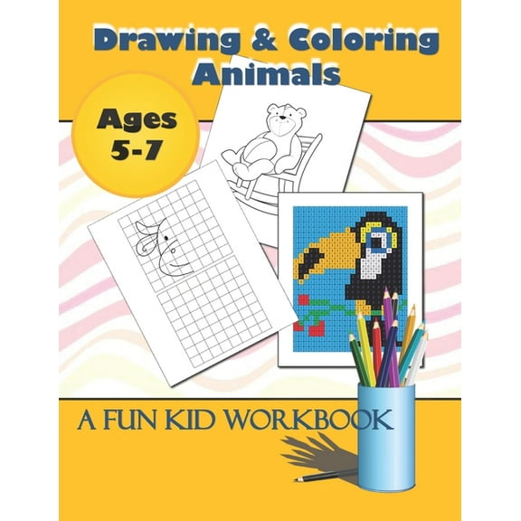 Drawing & Coloring Animals: A fun kid workbook, Drawing and coloring Animals, Book for kids, Ages 5-7 (Paperback)